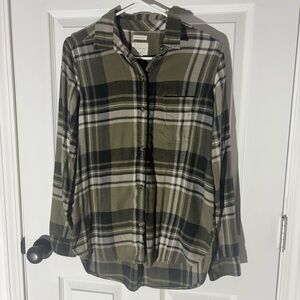 American Eagle Olive Plaid Boyfriend Shirt